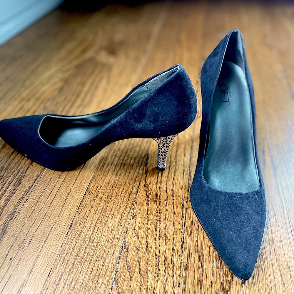 LOFT Black Suede and Animal Print Heels